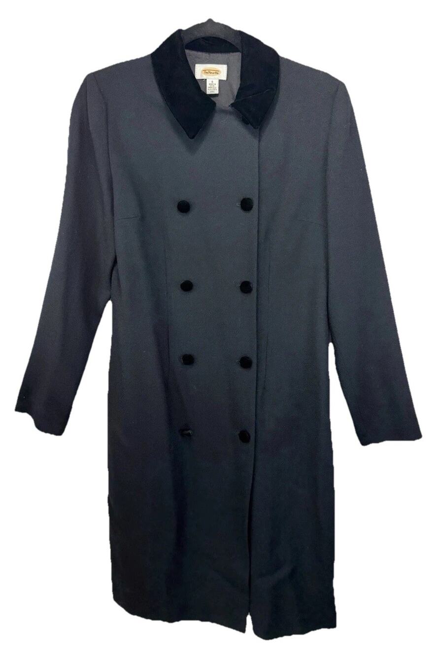NWT Talbots 100% Wool Double Breasted Black Dress Coat Sz 6 Velvet Collar $178